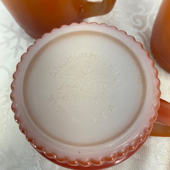 Anchor Hocking Fire-King Rust Gradient Ribbed Stackable Mugs Set Of 3 - Picture 3 of 5